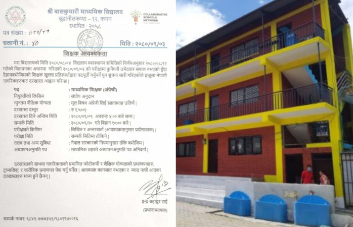 बूढानीलकण्ठ -१२ को बालकुमारी विद्यालयमा जागिरको अवसर